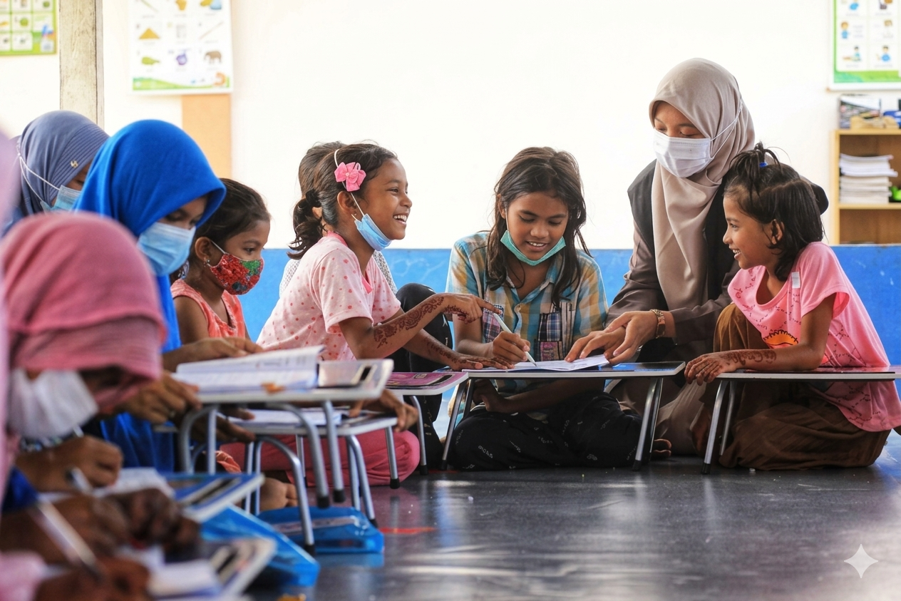 Excited student in a classroom